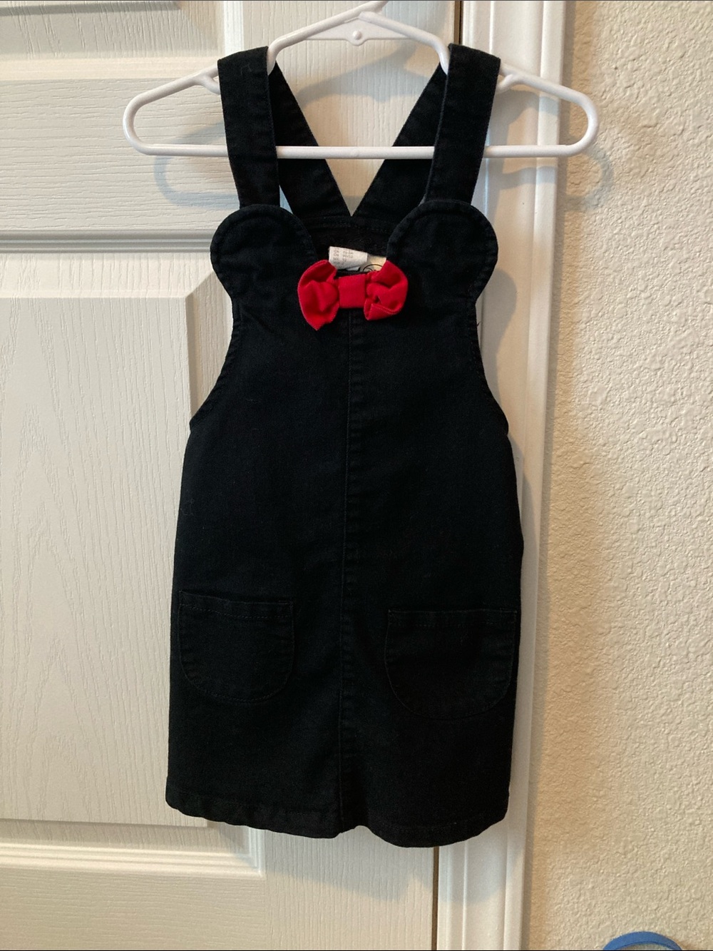 H&M Disney Black Cotton Overall Dress with Red Bow Accent